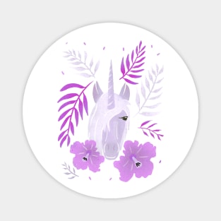 Pink Unicorn with Tropical Hibiscus and Leaves Magnet